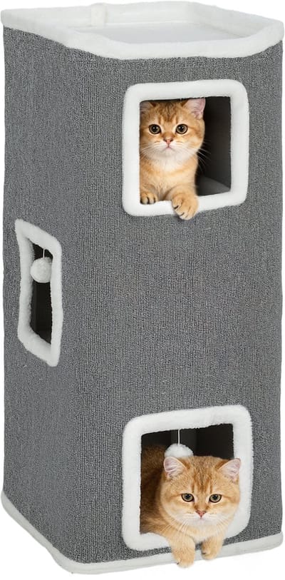 PawHut Kattentoren Spaanplaat, Polyester 41L x 41B x 100H cm Grijs
