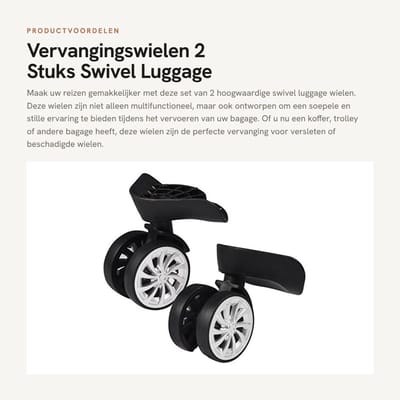 Dailygoods- Kofferwielen Vervangset 55mm - Zwenkwielen - Duurzaam - Geluidsarm - Multifunctioneel - Geschikt voor Luggage en Trolleys - Casters