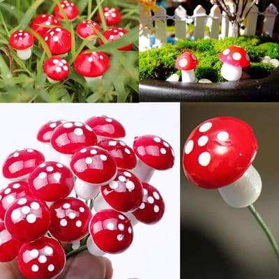 50 STUKS Mini Paddenstoel Decoratie Miniatuur Tuin Knutselen Kleine Kunstmatige Paddenstoel red