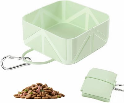 Ulisem - Meeneembare honden- en kattenbak - Opvouwbaar siliconen reisvoerbak - Met karabijnhaak - 500 ml - BPA-vrij - Lichtgewicht - Voor wandelen en kamperen - Mintgroen