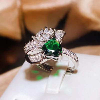 Love Color Treasure Bague d'ouverture émeraude de haute qualité pour femme, bague papillon argentée, cadeau de fête mariage resizable white