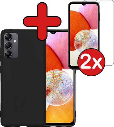 Hoesje - Met 2x Screenprotector - Geschikt voor Samsung Galaxy A14 - Sterk & Shockproof - Telefoon Hoes - Back Cover - Siliconen Case - Telefoonhoes - Zwart
