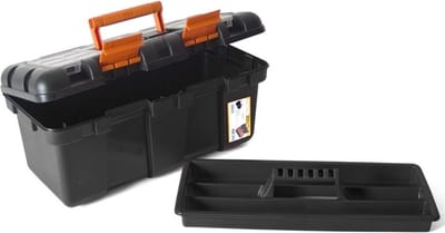 Grote Gereedschapskoffer Met Uitneembare Inlegbak – Diepe Kunststof Toolbox Met Transparante Deksel – Vaste En Verdeelbare Compartimenten Voor Gereedschap En Onderdelen – Stevige Sluiting Met Handgreep – 500 × 250 × 240 mm [10924]