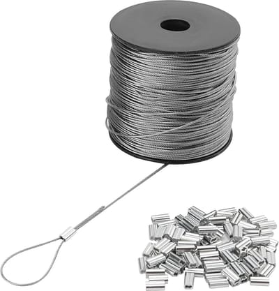 1 mm Roestvrijstalen Draadkabel 122 m met 100 Krimpklemmen – Duurzame 7x7 Streng Kern