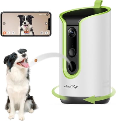 Huisdiercamera met Traktatiedispenser - Hondencamera Kattenbewaking - Huisdieren Vermaken - Automatische Tracking - Ultra HD 5MP - Wit
