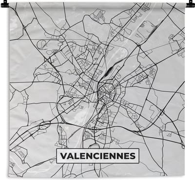 Wandkleed - Wanddoek - Kaart - Stadskaart - Valenciennes - Plattegrond - Frankrijk - 150x150 cm - Wandtapijt