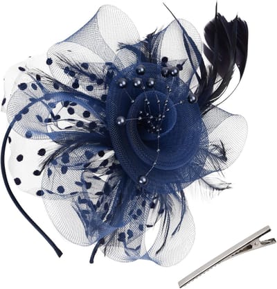 Elegante Fascinator Hoofdband voor Bruiden - Haaraccessoire met Veer voor Feestelijke Gelegenheden en Cocktailparty's in Koninklijk Blauw