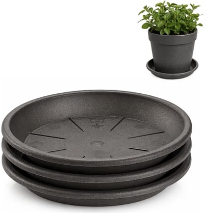 Plasticforte plantenpot onder schotel / water opvang schaal - 3x - antraciet - Dia 16 cm - Kunststof - voor pot met Dia 20/22 cm