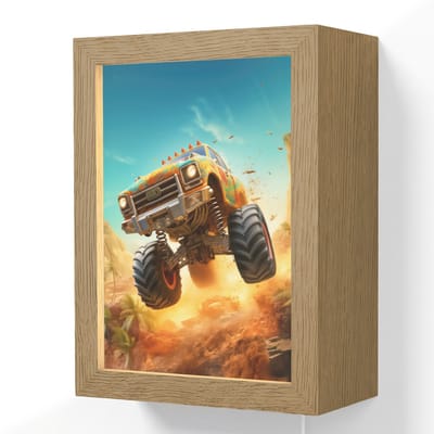 Wandlamp 15x20 cm - Oplaadbaar - Monstertruck - Kind - Jongen - Auto - Wandlampen binnen woonkamer - Slaapkamer lamp met kabel - Decoratieve nachtlamp - Vloerlamp snoer