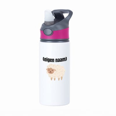 Hacebo® - schaap met eigen naam waterfles met rietje roze - Schaap - boeren/schapen liefhebbers - iemand die houdt van schapen - verjaardag - cadeau - kado - geschenk - water fles - 650ML