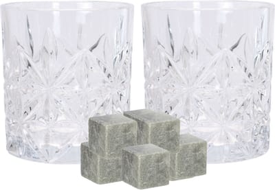 Atmos Fera whiskyglazen - set 4x stuks van 230 ml - en 9x whisky ijsblokstenen - Cadeau set