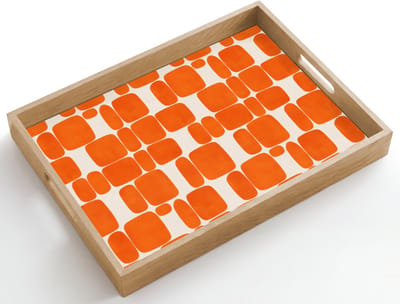 Dienblad hout 50x35 cm - Schootdienblad - Patroon - Retro - Oranje - Borrelplank rechthoek - Plateau dienbladen