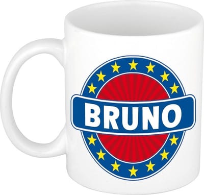 Bellatio Decorations - Bruno voornaam - koffiemok - beker - wit/blauw - 300 ml - Cadeau - Heren - Collega - Vaderdag - Verjaardag