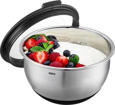 GEFU MUOVO Mengkom met Deksel – 1 Liter – RVS – Antislip – Ø 16 cm