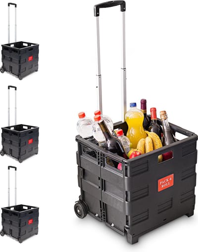 4x boodschappentrolley - krat op wielen - tot 35 kg - opvouwbaar - trolley