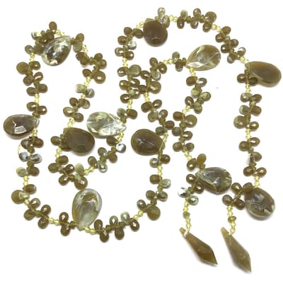 Behave Lange knoop ketting - groen - wit -120cm