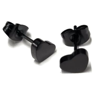 Aramat Jewels | Oorbellen | Stoere Zwarte Stalen Oorbellen hartje | 7mm | | | Staal | Kinderen, Volwassenen | Verkleurd niet
