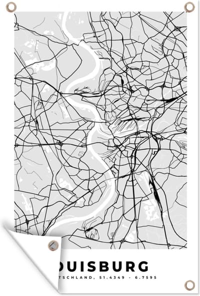 Muurdecoratie Kaart - Duisburg - Duitsland - Stadskaart - Plattegrond - 120x180 cm - Tuinposter - Tuindoek