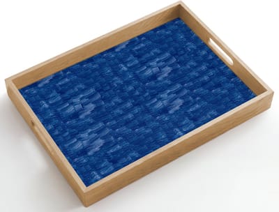 Dienblad hout 50x35 cm - Schootdienblad - Verf - Strepen - Blauw - Borrelplank rechthoek - Plateau dienbladen