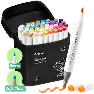 Ohuhu - Honolulu S Brush & Soft Chisel - Alcohol Art Markers – 48 kleuren