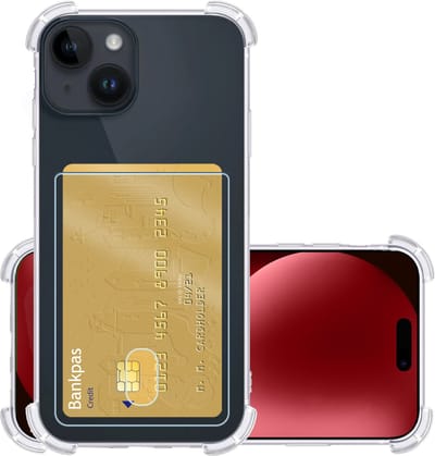 Hoesje - Geschikt voor Apple iPhone 15 - Met Pashouder en Kaarthouder - Telefoon Hoes Shockproof - Siliconen Case - Back Cover - Shock Proof - Pasjes Houder - Transparant