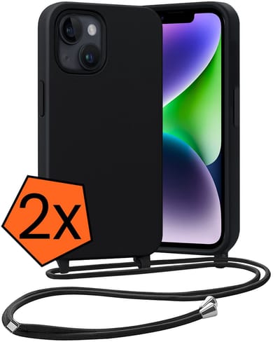 Hoesje Geschikt voor iPhone 13 Mini Hoes Met Telefoonketting - Backcover Geschikt voor iPhone 13 Mini Case Met Koord - Zwart - 2 PACK