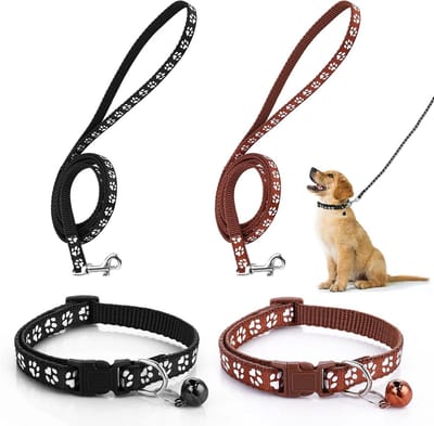 Verstelbare Hondenhalsband en Leash Set voor Kleine Honden en Katten met Snelsluiting, Ideaal voor Puppy’s en Kittens (Zwart+Bruin)