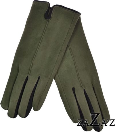 Groene  dames handschoenen -uitgevoerd met Touch Screen - suèdelook