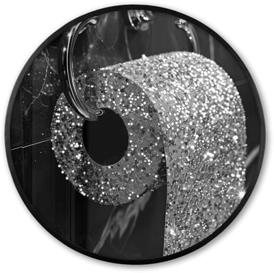 Poster in lijst Rond - Fotolijst 60x60 cm - Posters - WC - Toilet papier - Zwart wit - Glitters - Ronde posterlijst zwart - Decoratie - Wanddecoratie woonkamer - Muurdecoratie slaapkamer