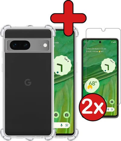 Hoesje - Met Screenprotector - 2 Stuks - Geschikt voor Google Pixel 7 - Sterk & Shockproof - Back Cover - Siliconen Case - Telefoon Hoes - Shock Proof - Telefoonhoes - Transparant