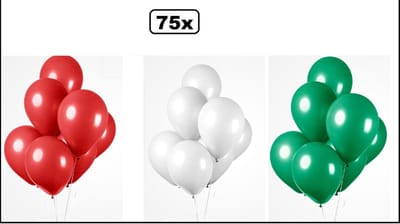 75x Ballonnen rood/wit/groen 27cm - Themafeest thema feest party oud en nieuw festival