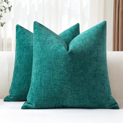 Set van 2 Decoratieve Kussenslopen 45x45 cm Zachte Chenille Groenblauw
