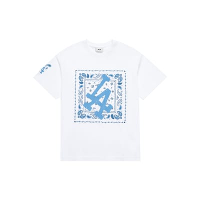 MLB Los Angeles Dodgers Fleur de Cajou Logo Brodé Col Rond Pull T-shirt Manches Courtes Imprimé T-shirt Unisexe Blanc Cassé 3ATSI0133-07WHS XS gray