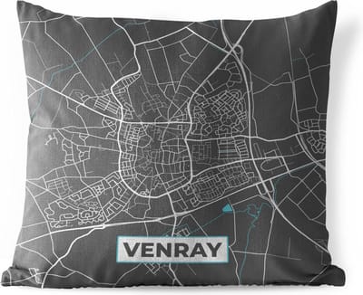 Buitenkussen - Plattegrond - Venray - Grijs - Blauw - 45x45 cm - Weerbestendig - Stadskaart