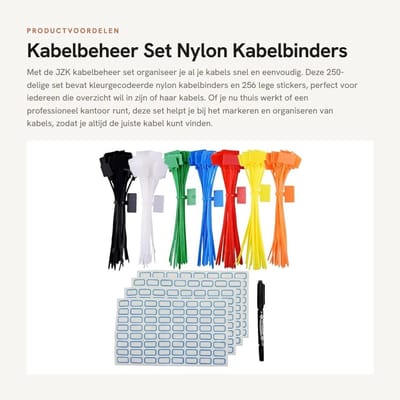 Dailygoods- Kabelritsbanden 250-delige set - Nylon - Kleurgecodeerd - Etiketstickers - Draadbeheer - Organisatie - 15cm x 3mm - Kabelbinders