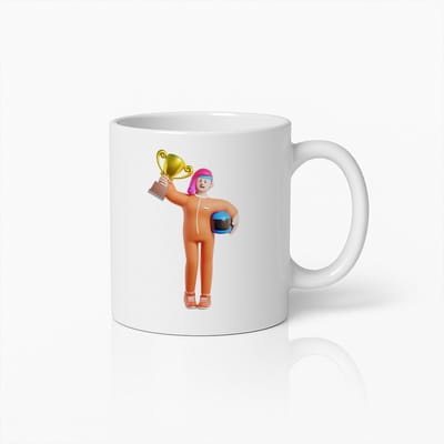 Racekampioen Mok – Vrouwelijke Coureur met Trofee Ontwerp Koffiebeker voor Autosport Fans