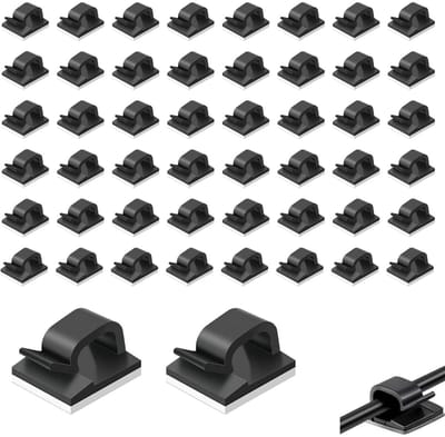 EXCITAT Kabelclips - Kabelhouder - Wandkabelgoothouder - Zelfklevend - Zwart - Verpakking van 50