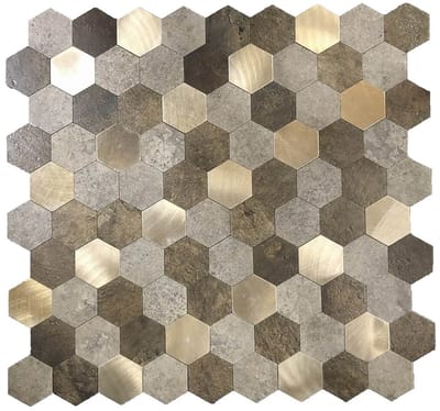 Zelfklevende Mozaïek Tegel - Afimona Mix Hexagon - Bruin/Koper - 288x280x4mm