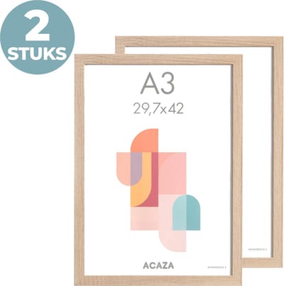ACAZA Fotolijst - Fotokader - Fotolijst A3 - Fotokader A3 - 29,7 x 42 cm - Set van 2 - MDF Hout - Lichte Eik
