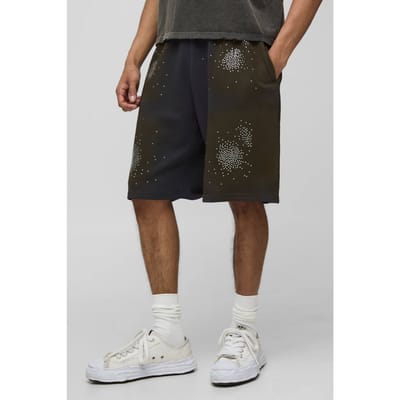 Oversized gewassen jersey shorts met strass | Charcoal | Size XL