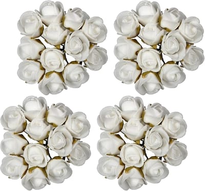 Ideas4Seasons Decoratie roosjes foam - 4x - bosje van 12 - wit - Dia 2 cm - hobby/DIY bloemetjes