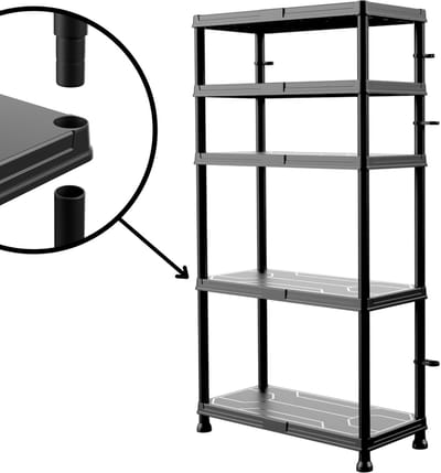 Qbrick Kunststof Stellingkast Mix – 5 Planken – 74x32x134 cm – Kunststof Opbergkast met Wandbevestiging - Lichtgewicht Opbergrek