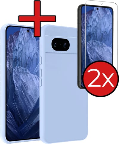 Hoesje - Met 2x Screenprotector - Geschikt voor Google Pixel 8a - Sterk & Shockproof - Telefoon Hoes - Back Cover - Siliconen Case - Telefoonhoes - Lichtblauw