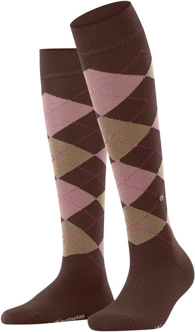 Burlington Marylebone lang gedessineerd wol kniekousen dames bruin - maat 36-41