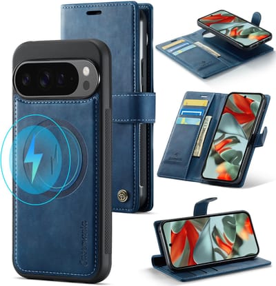 Casemania Hoesje Geschikt voor Google Pixel 10 Pro - Navy Blue - 2 in 1 Magnetische Book Case met Uitneembare Back Cover - Geschikt voor Qi2 en MagSafe - Telefoonhoesje met Pasjeshouder - Donker Blauw