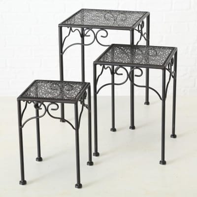 Bijzet tafel - 3 set - Smeedijzer - vierkant - 28-33-38cm - Bruin/zwart