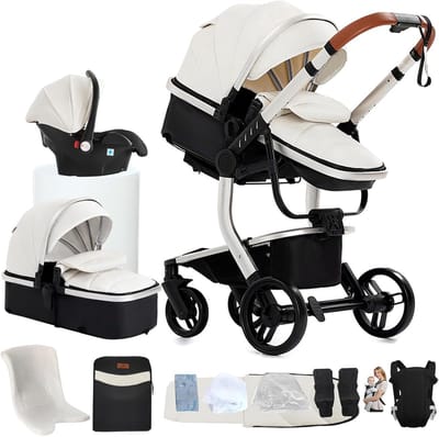 3-in-1 Kinderwagen - Babywagen Reiswieg - Baby Vervoeren - Omkeerbare Duwstand - Gevouwen 41x31x53 cm - Wit