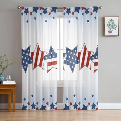 Onafhankelijkheidsdag Vlag Pentagram Transparante Gordijnen Voor Woonkamer Slaapkamer Kinderkamer Tule Raambekleding Gordijnen 135W x 114H(cm)