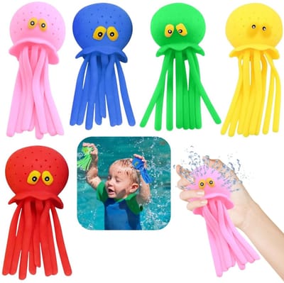 Set van 5 waterballen – Zwembadspeelgoed – Knijpbaar badspeelgoed – Absorberend waterspeelgoed – Octopusvorm – Zacht, elastisch – Interactief speelgoed voor kinderen – Voor zwembaden, badkuipen, stranden, waterparken (16 x 7 cm – Meerkleurig)