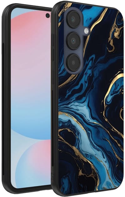 Smartphonica Telefoonhoesje Geschikt voor Samsung Galaxy S24 FE met marmer opdruk - TPU backcover case gold blue marble design - Goud Blauw geschikt voor Samsung Galaxy S24 FE